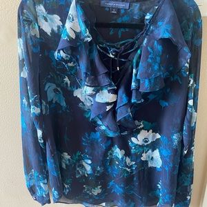 TH blue chiffon floral blouse long sleeve